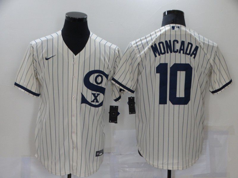 Men Chicago White Sox 10 Moncada Cream stripe Dream version Game Nike 2021 MLB Jersey